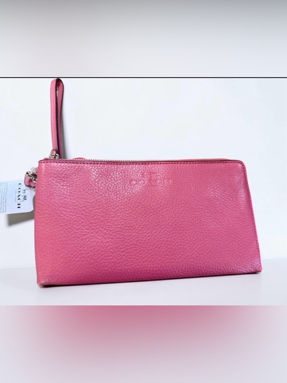 Coach Double Zip Wristlet Pink Pebble Leather NWT Wallet Clutch